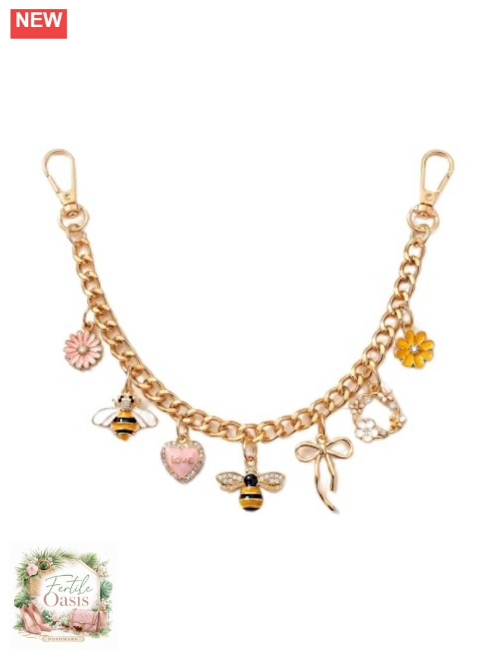 Honey Bee Daisy Floral Wreath Love Heart Charm Bag Chain Decorative Keychain